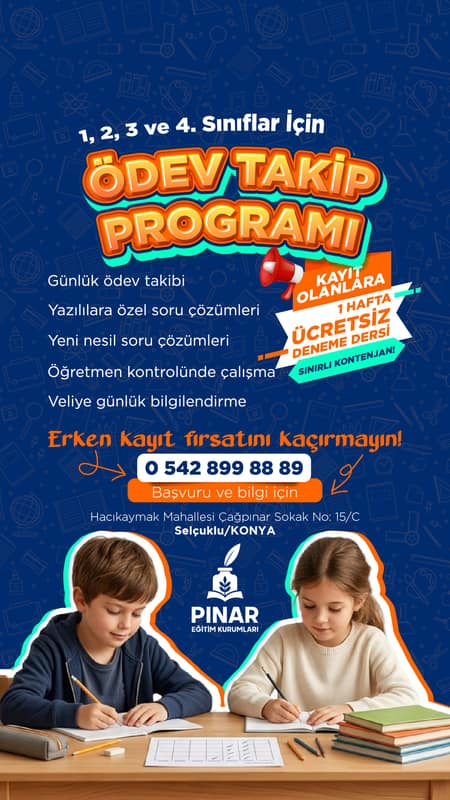 Pınar Eğitim ödev takip programı Konya